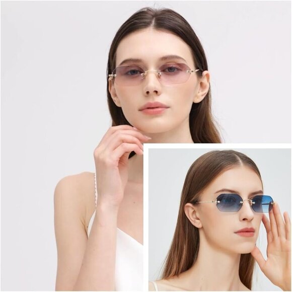 Retro Rimless Sunglasses Women Men Hexagonal Frame Vintage Fashion main image 6